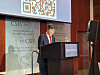 Ko Young-hwan, special aide to South Korean Unification Minister Kim Yung-ho and a former North Korean diplomat, reads Kim's speech at the Korea Global Forum in Washington on Monday (local time). The forum was co-hosted by the ministry and the Center for Strategic and International Studies. [YONHAP]
