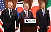 First Vice Foreign Minister Kim Hong-kyun, center, former United States Deputy Secretary of State Kurt Campbell, left, and former Japanese Vice Foreign Minister Masataka Okano, right, attend a Multilateral Sanctions Monitoring Team meeting at the government complex in Jongno District, central Seoul on Oct. 16, 2024. [JOINT PRESS CORPS]