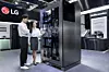 Models introduce LG Electronics’ cooling distribution unit (CDU) at the Data Center World Asia 2025 in Singapore on Oct. 8, where LG Electronics, LG CNS and LG Energy Solution jointly showcased their integrated “One LG” solutions. [LG ELECTRONICS]