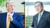 This picture shows U.S. President Donald Trump, left, participating in a reception with Republican Members of Congress in the East Room at the White House in Washington on Tuesday, July 22, and Japan Prime Minister Shigeru Ishiba speaking to reporters reacting on the trade deal with the United States, at the Prime Minister’s Office in Tokyo on July 23. [EPA/YONHAP]