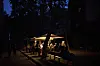 Customers dine in a restaurant illuminated by a generator during a blackout in Barcelona, Spain, Monday, April 28. [AP/YONHAP]