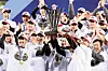 The LG Twins lift the championship trophy after defeating the KT Wiz during Game 5 of the 2023 Korean Series, ending a 29-year drought. [NEWS1]