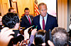 Senate Majority Leader John Thune speaks to members of the press as he heads to his office in the Capitol Building on Nov. 8 in Washington. [AFP/YONHAP]