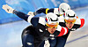 Korean speed skaters Kim Jun-ho, Cha Min-hyuk and Cho Sang-hyeok skate during the men's team sprint race at the Asian Winter Games at the HIC Speed Skating Oval in Harbin, China on Feb. 10. [YONHAP]