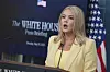 White House press secretary Karoline Leavitt speaks during a briefing at the White House in Washington on May 19. [AP/YONHAP]