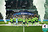 Jeonbuk Hyundai Motors players and coaches celebrate their K League 1 title in front of fans at Jeonju World Cup Stadium in Jeonju, North Jeolla, on Nov. 8, 2025, in this photo provided by the Korea Professional Football League. [KOREA PROFESSIONAL FOOTBALL LEAGUE]
