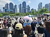 BongBong, a Carat mascot inspired by boy band Seventeen's official light stick Carat Bong, appears during the 'B-Day Party' event held at Banpo Han River Park in southern Seoul, May 25, celebrating the group's 10th anniversary. [SHIN HA-NEE]