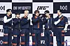 Boy band ONF poses for photos during a showcase held on Feb. 18 at the Blue Square in central Seoul. [WM ENTERTAINMENT]