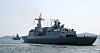 The 14,500-ton ROKS Marado amphibious landing ship, left, and the 4,400-ton ROKS Wang Geon destroyer, right, are seen departing from a port in Jinhae to attend the Talisman Sabre exercise on June 18. [YONHAP]