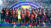 The Pohang Steelers celebrate winning the 2024 Korea Cup at Seoul World Cup Stadium in western Seoul on Saturday. [YONHAP]