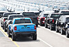 Vehicles from U.S. brands are parked at a port in Pyeongtaek, Gyeonggi, on July 31. [YONHAP]