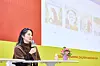 Hanna Cha gives a keynote speech at the Busan International Children's Book Fair at Bexco on Thursday. [KOREA PUBLISHERS ASSOCIATION]
