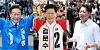 From left: Democratic Party candidate Lee Jae-myung, People Power Party candidate Kim Moon-soo and Reform Party candidate Lee Jun-seok campaign across the country on May 13. [YONHAP]
