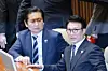Democratic Party Rep. Jung Chung-rae, left, and Prime Minister Kim Min-seok are seen during a National Assembly plenary session at the National Assembly in Yeouido, western Seoul, on Jan. 16. [YONHAP]