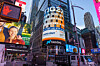 A congratulatory message marking Mirae Asset Global Investments' TIGER S&P 500 ETF surpassing 10 trillion won in net assets in October is displayed at the Nasdaq MarketSite in this photo provided by Mirae Asset. [MIRAE ASSET]