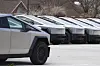 Tesla Cybertrucks are seen parked at a dealership in Plano, Texas, on March 12. [AP/YONHAP]