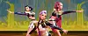 This image released by Netflix shows characters Zoey,left, Rumi, center, and Mira in a scene from ″KPop Demon Hunters.″ [AP/YONHAP]