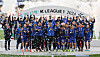 Ulsan HD celebrate winning the 2024 K League 1 title at Munsu Football Stadium in Ulsan on Nov. 23, 2024. [YONHAP]