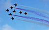 The Air Force's Black Eagles team stages an air show in Seongnam, Gyeonggi, on Oct. 19, 2025. [YONHAP]