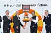 From left: Hyundai Motor CEO Chang Jae-hoon, Hyundai Motor Group Executive Chair Euisun Chung, and NSE CEO Ashishkumar Chauhan during a bell-ringing ceremony celebrating Hyundai Motor India's initial public offering in Mumbai on October 22, 2024. [HYUNDAI MOTOR]