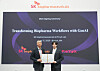 Yoo Chang-ho, head of strategy at SK Biopharmaceuticals, left, and Bae Min-seok, CEO of PhnyX Lab, pose for a commemorative photo marking the signing of a memorandum of understanding on AI-based drug development at the SK Biopharmaceuticals booth during BIO USA 2025 on June 17. [SK BIOPHARMACEUTICALS]