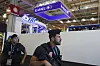 Riot police officers patrol by the blocked Rafael stand and Israeli pavilions at the Paris Air Show, June 16, in Le Bourget, north of Paris. [AP/YONHAP]