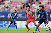 Korea's Ji So-yun, center, in action during the EAFF E-1 Women’s Football Championship against Japan at Ibaraki Kashima Soccer Stadium in Japan on July 19, 2022. [KFA]