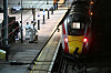Police officers and a dog handler work on the platform alongside an LNER Azuma train at Huntingdon Station in Huntingdon, England on Nov. 1, following a stabbing on a train. [AFP/YONHAP]
