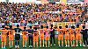 Jeju SK celebrate after a 2-0 win over the Suwon Samsung Bluewings in the K League promotion-relegation playoffs at Jeju World Cup Stadium in Jeju on Dec. 7. [YONHAP]