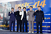 The cast of “The Roundup: Punishment” pose for cameras in Seongdong District, eastern Seoul, on Wednesday. From left are actors Don Lee, Kim Moo-yul, Park Ji-hwan, and Lee Dong-hwi and director Heo Myeong-haeng. [NEWS1]