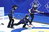 Gim Eun-ji. center, releases the stone during the team's round-robin match against China at the LGT World Women's Curling Championship at Uijeongbu Indoor Ice Rink in Uijeongbu, Gyeonggi on March 17. [YONHAP]