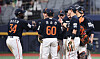 The Hanwha Eagles celebrate after beating the Kiwoom Heroes 8-0 at Gocheok Sky Dome in western Seoul on May 11. [NEWS1]