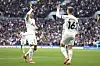 Tottenham's Timo Werner, right, celebrates with captain Son Heung-min during a Premier League match against Nottingham Forrest in London on Sunday. [AP/YONHAP]