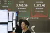 A screen in Hana Bank's trading room in central Seoul shows the Kospi opening on July 10. [YONHAP]