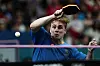 Sweden's Truls Moregard plays against China's Fan Zhendong during the men's singles gold medal table tennis match in Paris. [AP/YONHAP]