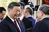 China's President Xi Jinping attends a dinner for the heads of foreign delegations attending celebrations marking the 80th anniversary of the victory over Nazi Germany in World War II in Moscow on May 9. [TASS/YONHAP]