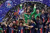 Paris Saint-Germain celebrate winning the Champions League at the Allianz Arena in Munich, Germany on May 31. [AFP/YONHAP]