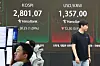 The Kospi index is displayed on a digital board at the main branch dealing room of Hana Bank in Jung District, central Seoul on June 5. [YONHAP]