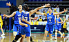 Asan Woori Bank Woori Won celebrate during a WKBL playoff against the KB Stars at Asan Yi Sunsin Gymnasium in Asan, South Chungcheong on March 10. [NEWS1]
