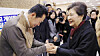 People Power Party leader Jang Dong-hyeok, left, on the eighth day of his hunger strike, shakes hands with former President Park Geun-hye at his protest site in the National Assembly on Jan. 22. [LIM HYUN-DONG]