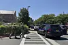 Dozens of patrol vehicles, including a forensics van, are stationed outside of Florida State University’s student union building, the scene of a shooting on April 17, in Tallahassee [AP/YONHAP]