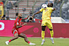 Wales' Sorba Thomas, left, fights for the ball with Belgium's Jeremy Doku during the World Cup 2026 group J qualifying soccer match between Belgium and Wales at King Baudouin stadium in Brussels, on Monday, June 9, 2025. [AP/YONHAP]