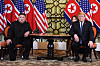 North Korean leader Kim Jong-un, left, and then-president Donald Trump hold a summit in Hanoi, Vietnam, in Feb. 28, 2019. [YONHAP]