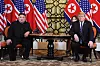 North Korean leader Kim Jong-un, left, and then-president Donald Trump hold a summit in Hanoi, Vietnam, in Feb. 28, 2019. [YONHAP]