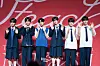 Boy band NCT Wish poses for the cameras during a press showcase held on Sept. 24, 2024, at the Blue Square in central Seoul. [DANIELA GONZALEZ PEREZ]