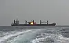A screen grab taken from a handout video released by the Houthis military media center on July 8 shows the Liberian-flagged bulk carrier, the Magic Seas, sinks after being attacked in the Red Sea off the port city of Hodeidah, Yemen, July 6. [EPA/YONHAP]