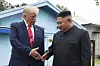 North Korean leader Kim Jong-un, right, and U.S. President Donald Trump shake hands at the border village of Panmunjom in the Demilitarized Zone on June 30, 2019. [AP/YONHAP]