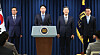 Presidential chief of staff Kang Hoon-sik, second from left, announces the appointments of (from left) former four-term Democratic Party lawmaker Woo Sang-ho, former ranking prosecutor Oh Kwang-soo and former JTBC CEO Lee Kyu-youn, as the presidential secretaries for political affairs, civil affairs and public relations, respectively, at the presidential office in Yongsan District, central Seoul on June 8. [YONHAP]