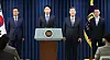 Presidential chief of staff Kang Hoon-sik, second from left, announces the appointments of (from left) former four-term Democratic Party lawmaker Woo Sang-ho, former ranking prosecutor Oh Kwang-soo and former JTBC CEO Lee Kyu-youn, as the presidential secretaries for political affairs, civil affairs and public relations, respectively, at the presidential office in Yongsan District, central Seoul on June 8. [YONHAP]