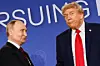 U.S. President Donald Trump, right, stands next to Russian President Vladimir Putin during a press conference in Anchorage, Alaska, on Aug. 15. [REUTERS/YONHAP]